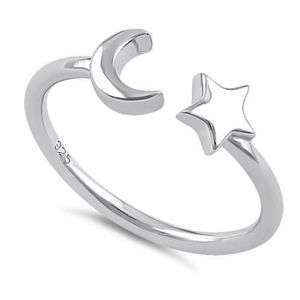 Sterling silver adjustable moon and star r…